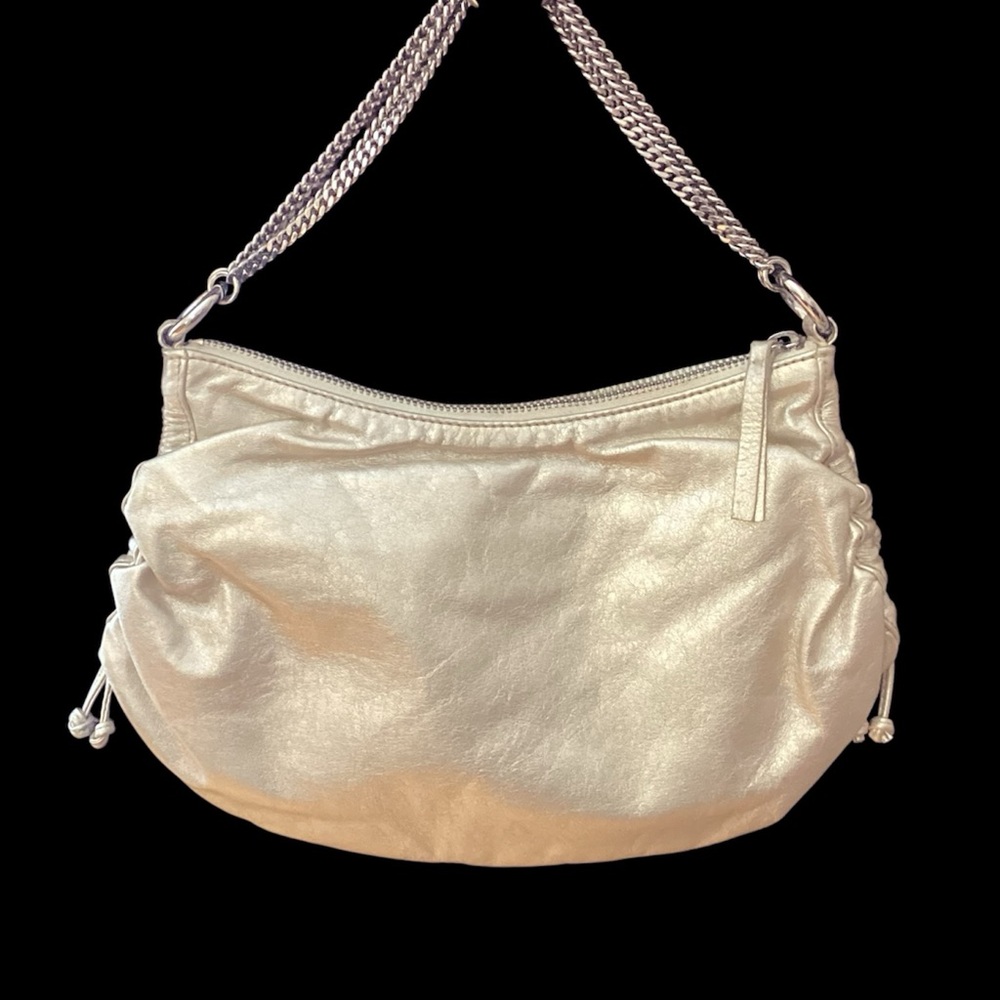 Vtg Banana Republic Gold Leather, bag with shoulder chain